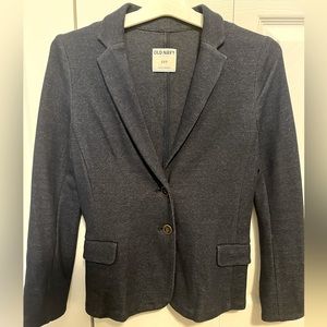 Navy blue denim-look cotton blazer